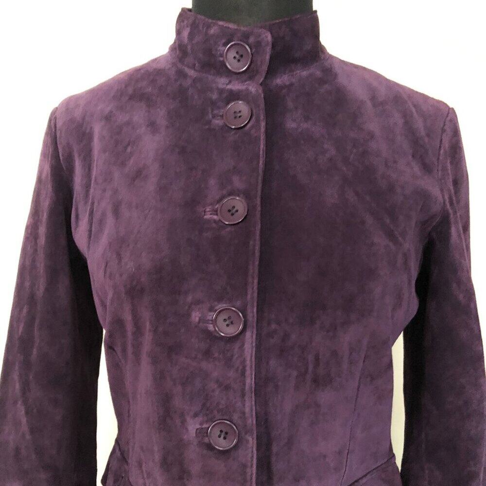 Cache Purple Fitted Leather Suede Jacket Top New Lined Banded Collar $248 NWT 8